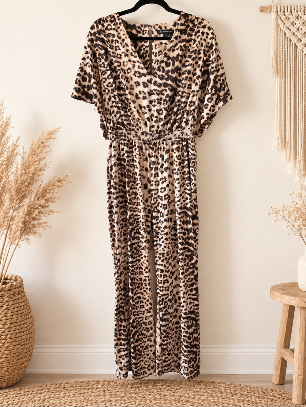 INC International Concepts Leopard-Print Wide-Leg Jumpsuit in Beige and Black - Picture 2 of 6